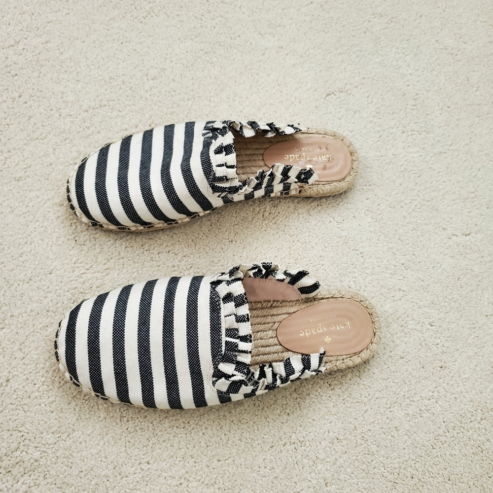 Kate Spade Laila Black/Cream Ruffle Espadrilles Mules Shoes sz8.5 - Picture 4 of 14
